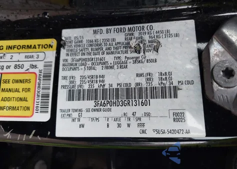 2016 Ford Fusion Se z USA, uszkodzony, nr VIN 3FA6P0HD3GR131601